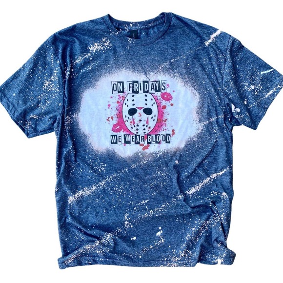 October Halloween Friday Blood Bleached TShirt - Picture 1 of 1